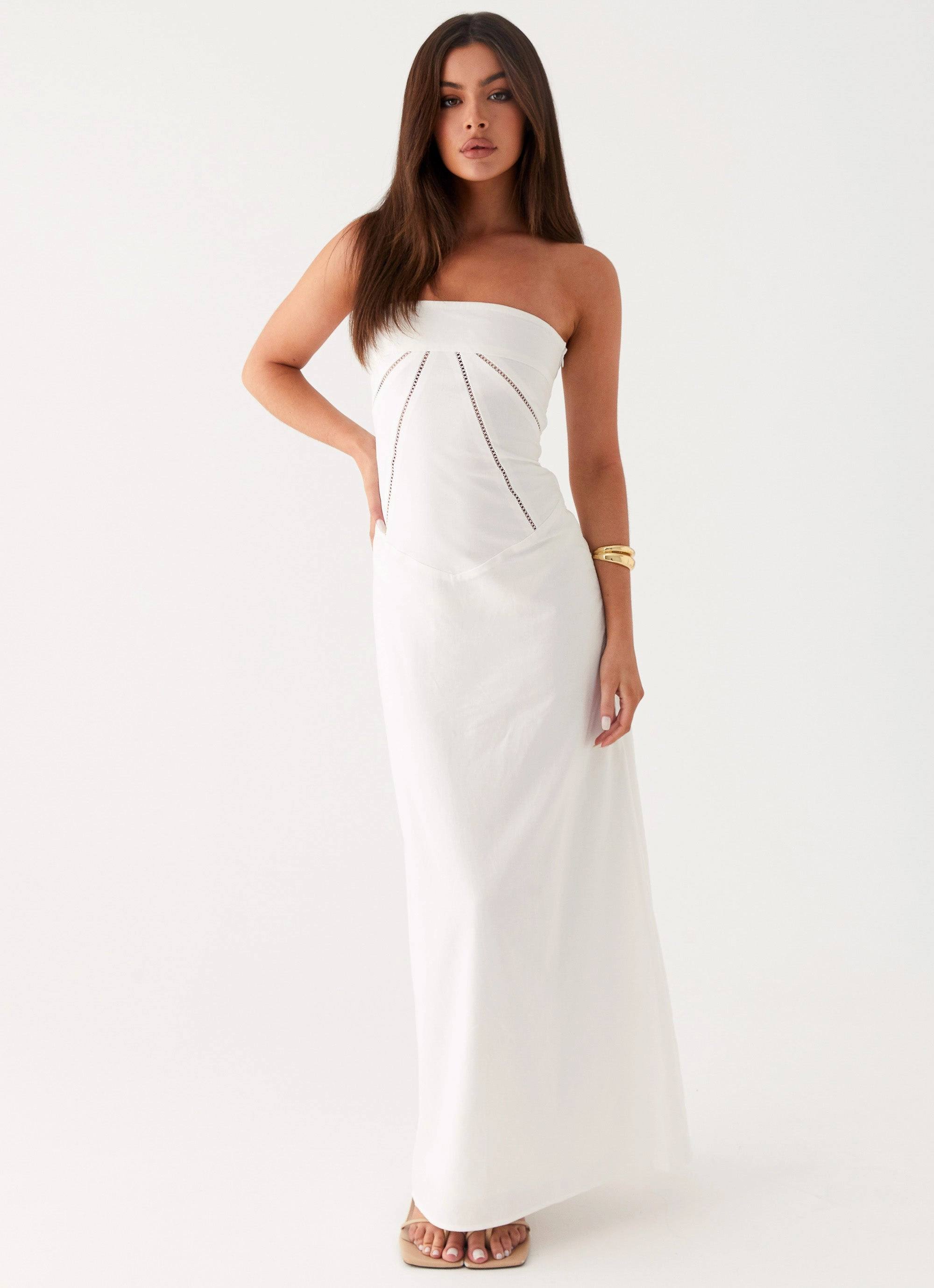 Comfy and Relaxed Bold Mood Cerisa Linen Maxi Dress - White