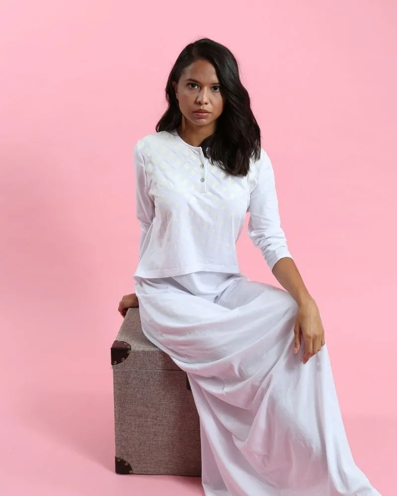 CH6758B White Geometric Shimmer Cotton Nursing Nightgown