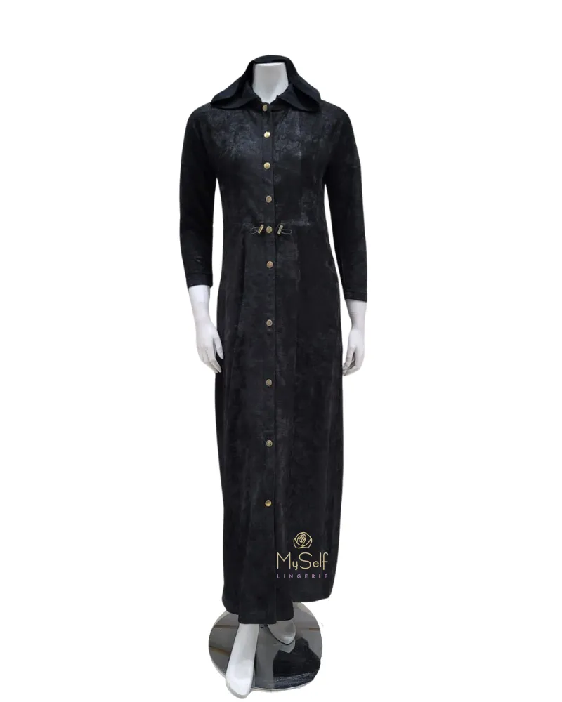 CH8904 Chenille Dolman Black Morning Robe with Hood