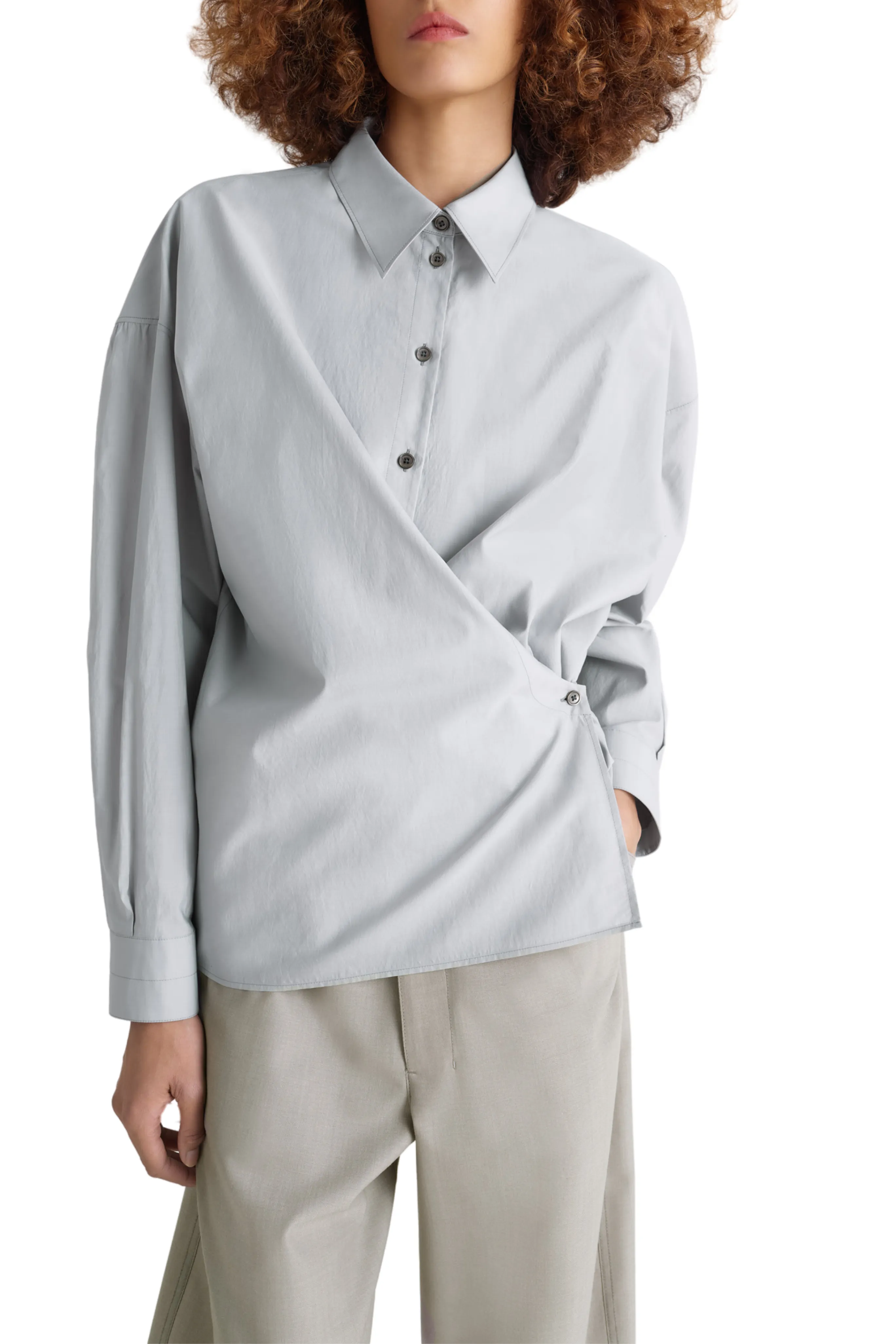 Straight Collar Twisted Shirt Built In Odor Control