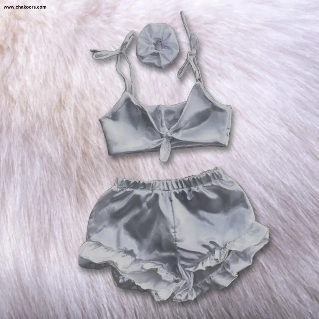 chakoor 3 in 1 satin silk sleepwear set chk # p38