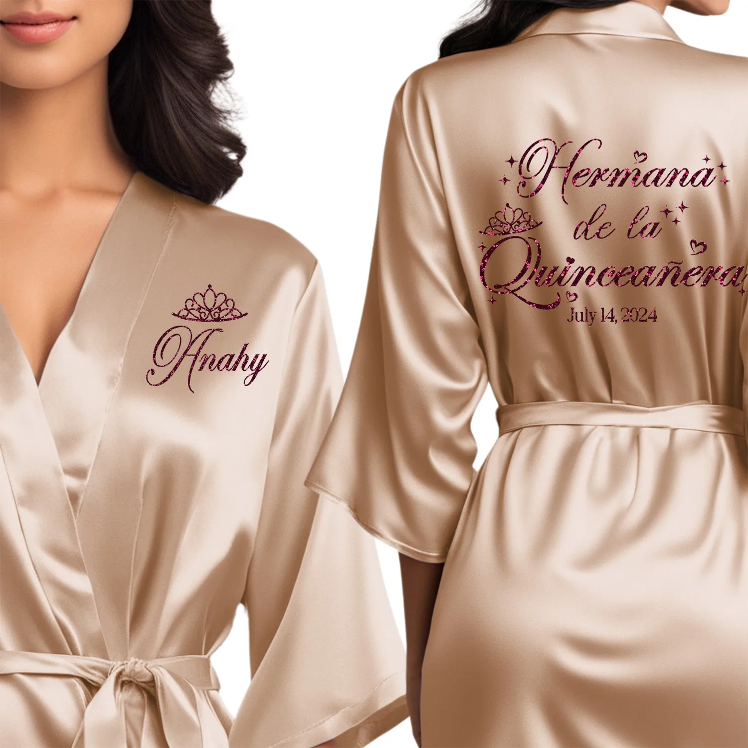 Champagne Gold Mis Quince Años Robes, Pretty Quinceañera Robes, Robes for Mama de Quince | Quinceañera Gift