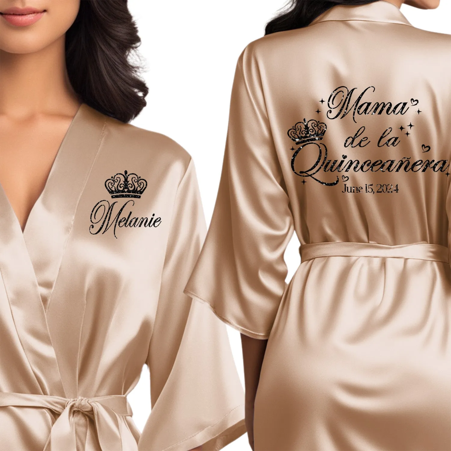 Champagne Gold Mis Quince Años Robes, Pretty Quinceañera Robes, Robes for Mama de Quince | Quinceañera Gift