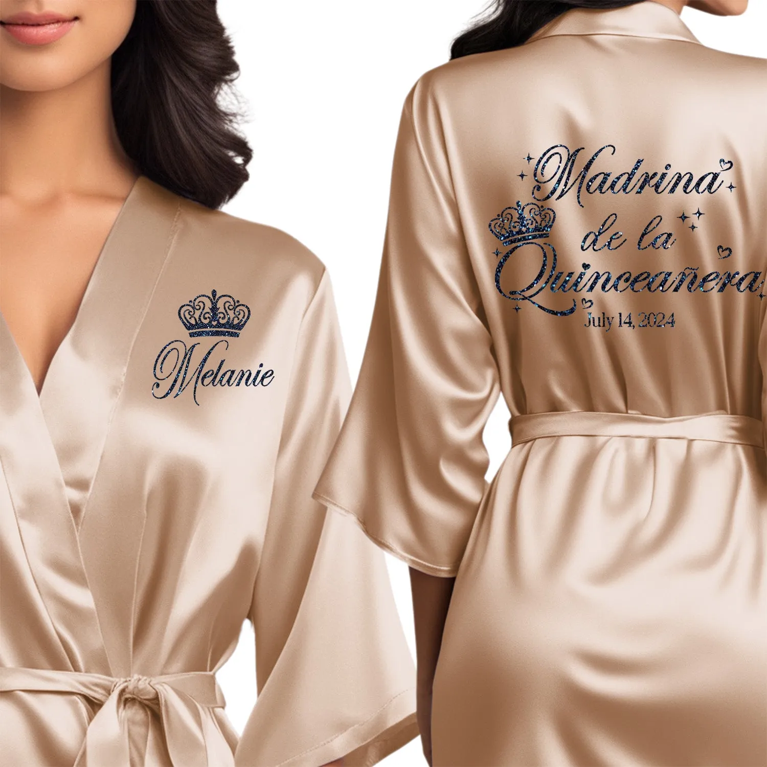 Champagne Gold Mis Quince Años Robes, Pretty Quinceañera Robes, Robes for Mama de Quince | Quinceañera Gift