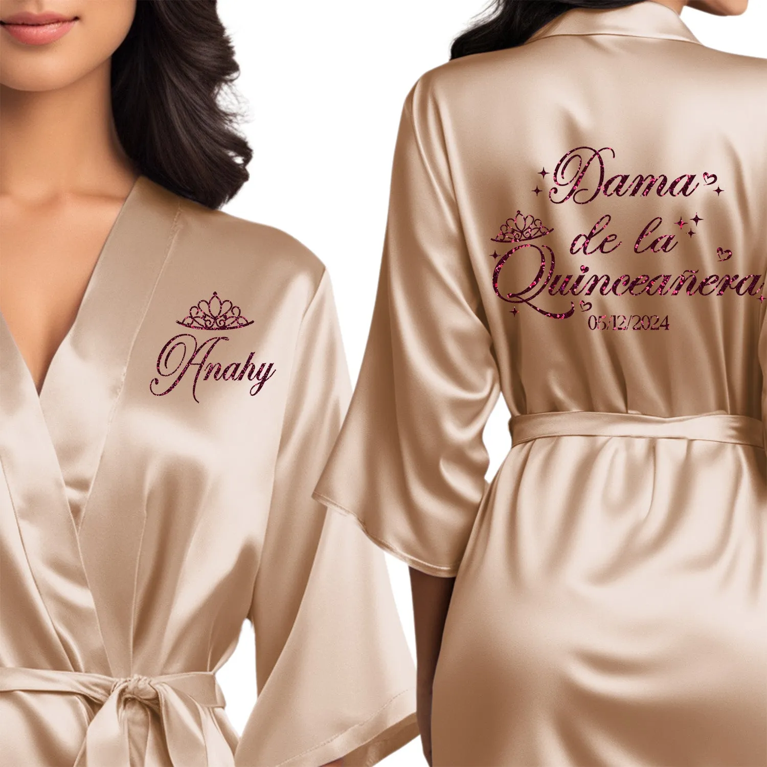 Champagne Gold Mis Quince Años Robes, Pretty Quinceañera Robes, Robes for Mama de Quince | Quinceañera Gift