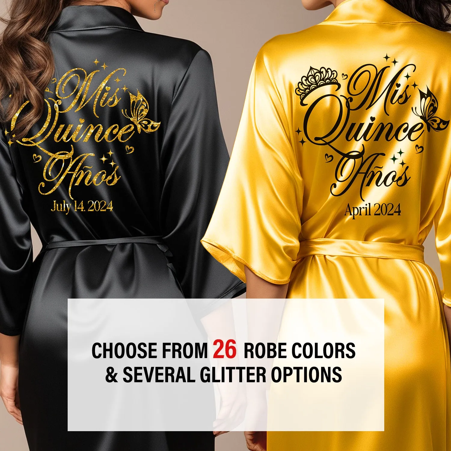 Champagne Gold Mis Quince Años Robes, Pretty Quinceañera Robes, Robes for Mama de Quince | Quinceañera Gift