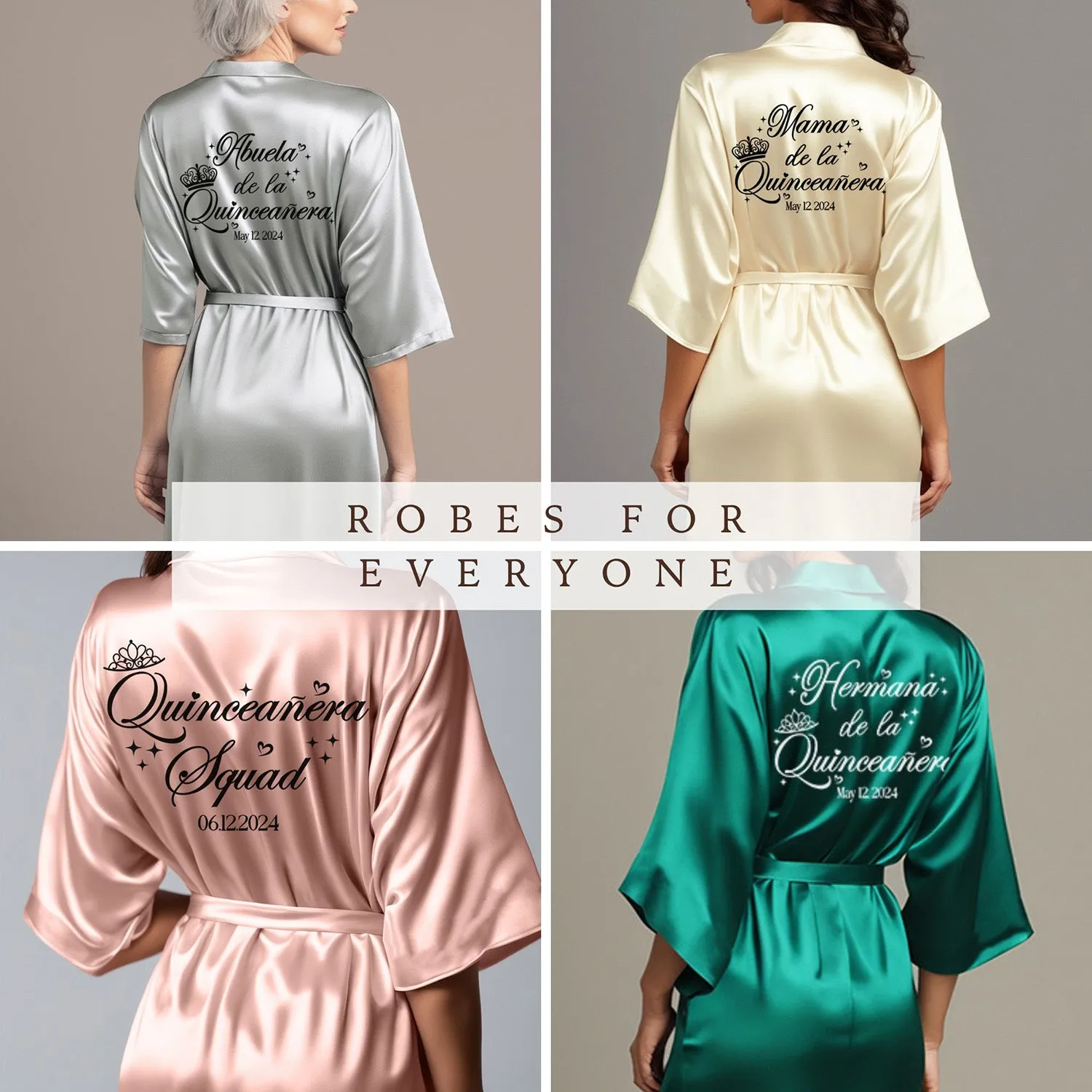 Champagne Gold Mis Quince Años Robes, Pretty Quinceañera Robes, Robes for Mama de Quince | Quinceañera Gift