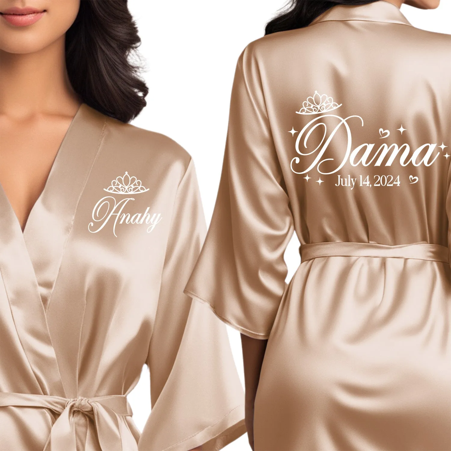 Champagne Gold Mis Quince Años Robes, Pretty Quinceañera Robes, Robes for Mama de Quince | Quinceañera Gift