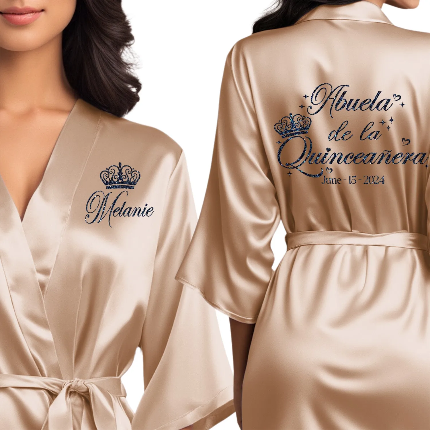 Champagne Gold Mis Quince Años Robes, Pretty Quinceañera Robes, Robes for Mama de Quince | Quinceañera Gift