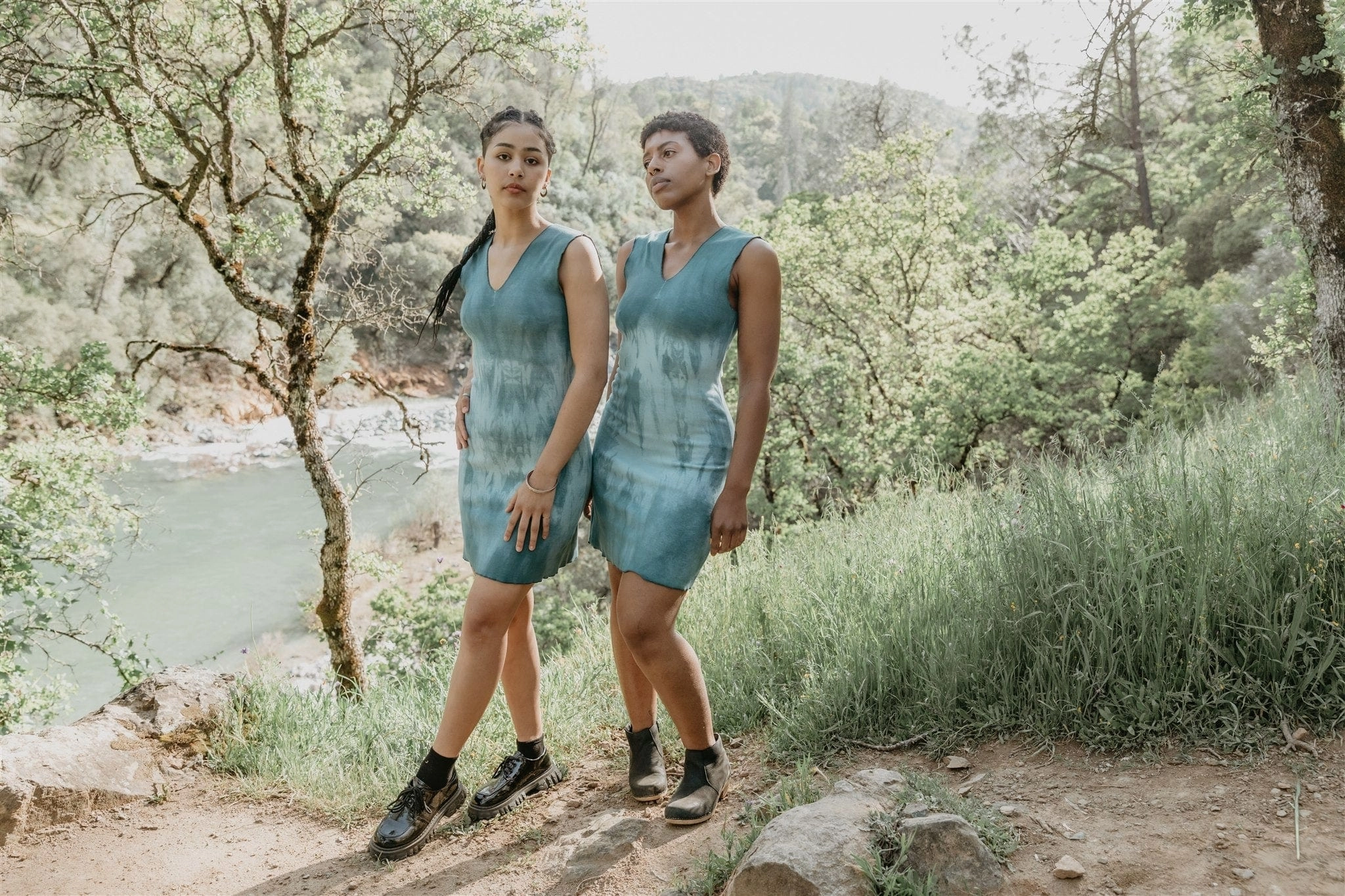 Smooth Detail Dyed Blue Slinky Dresses