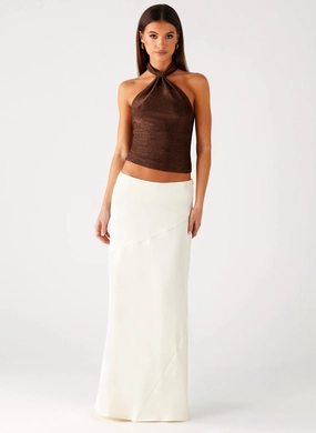 Chandra Maxi Skirt - Ivory Inverted Pleats