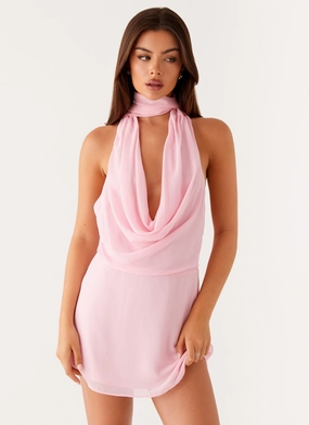 Chantal Backless Scarf Mini Dress - Pink Suede Feel