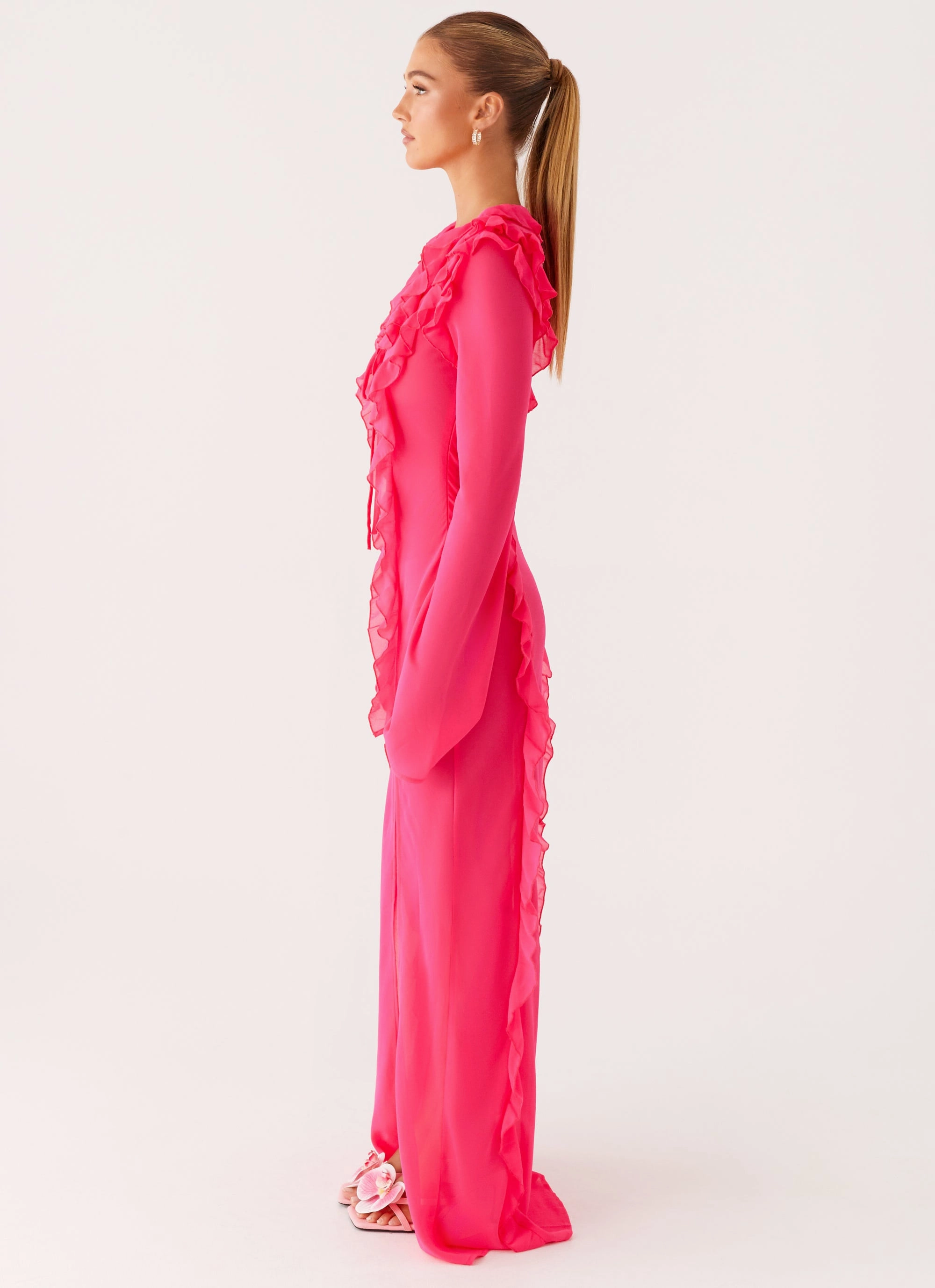 Charlize Maxi Dress - Pink Elastic-Cuff Back Detail