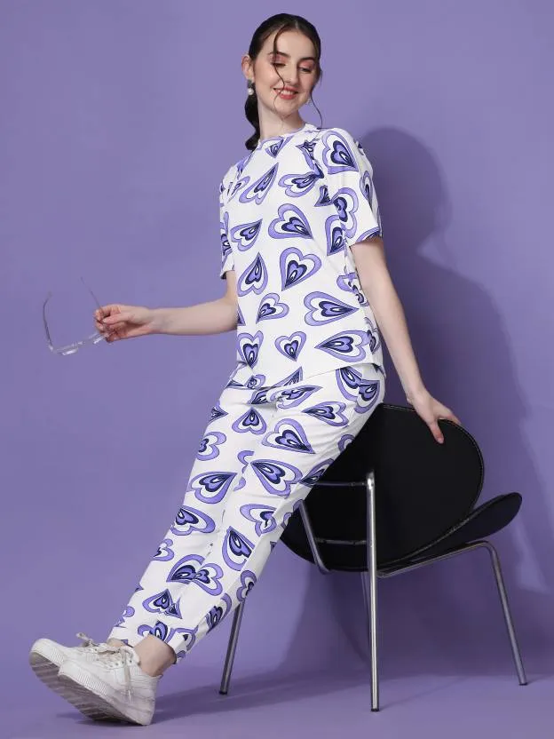 Charming Blue Heart Print Co-ord Set