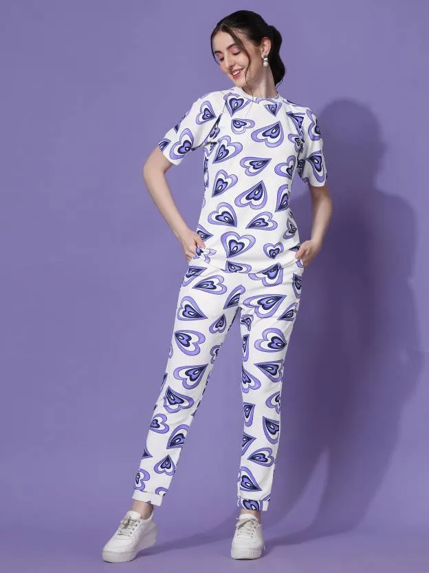 Charming Blue Heart Print Co-ord Set
