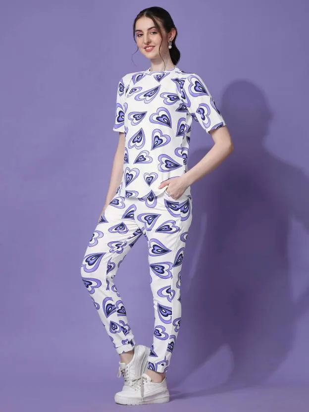 Charming Blue Heart Print Co-ord Set