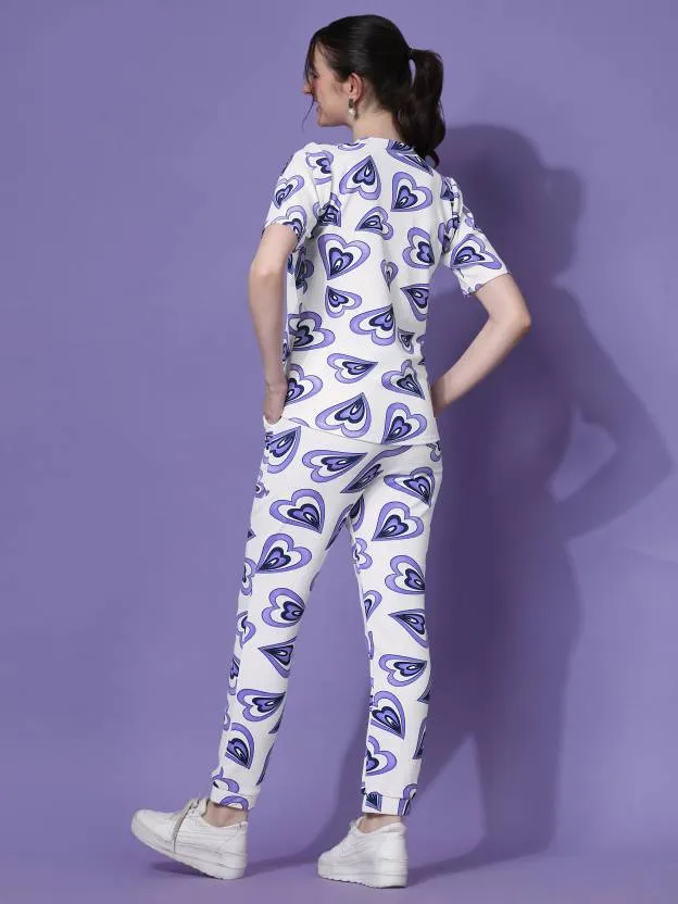 Charming Blue Heart Print Co-ord Set