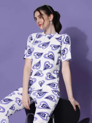 Charming Blue Heart Print Co-ord Set