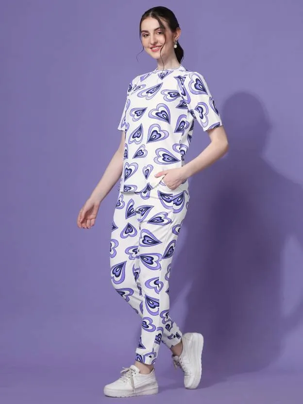 Charming Blue Heart Print Co-ord Set