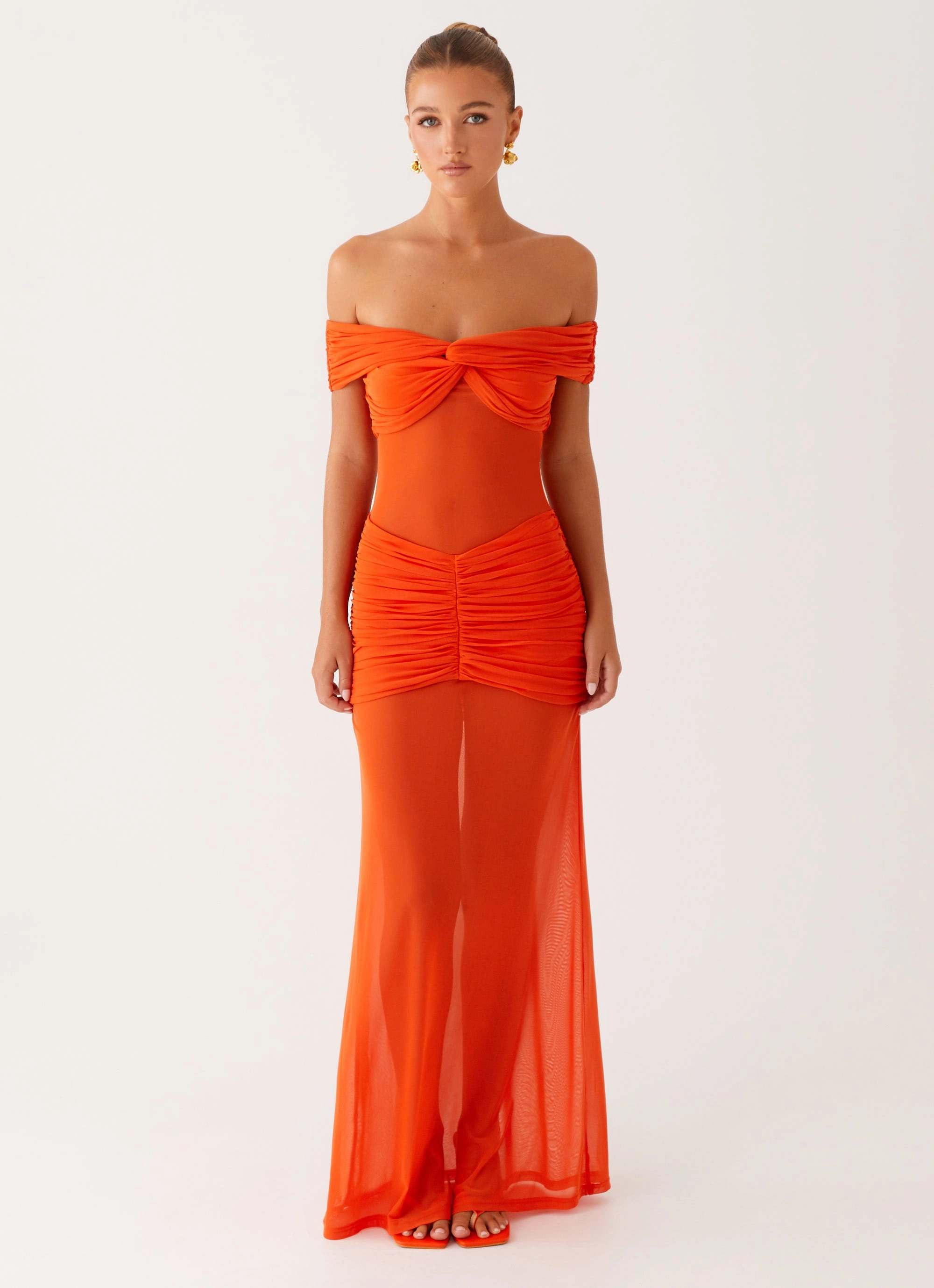 Warm Soft Charming Off Shoulder Maxi Dress - Orange