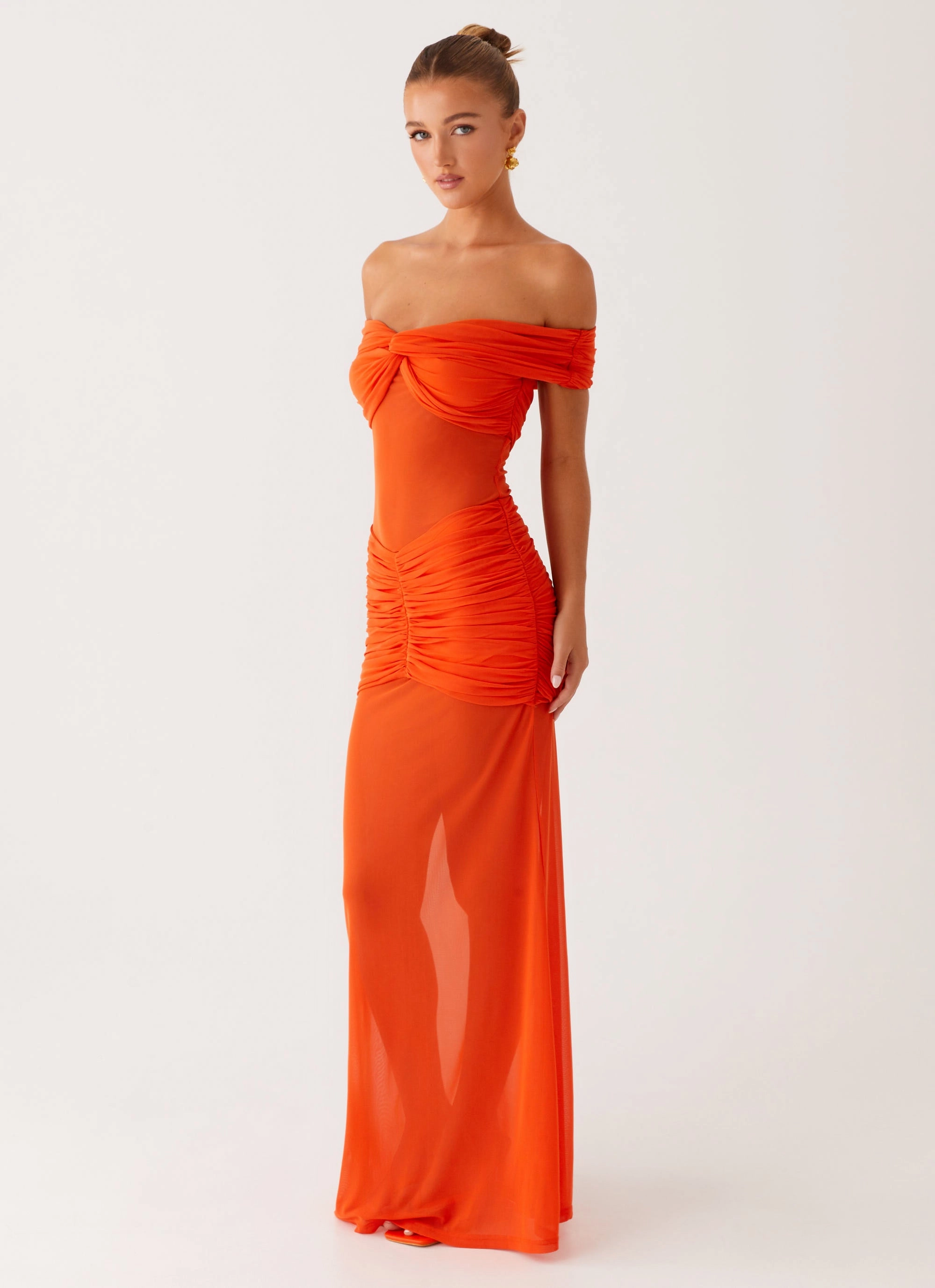 Charming Off Shoulder Maxi Dress - Orange Open Design