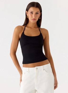 Chauncey Halter Top - Black High Collar Design