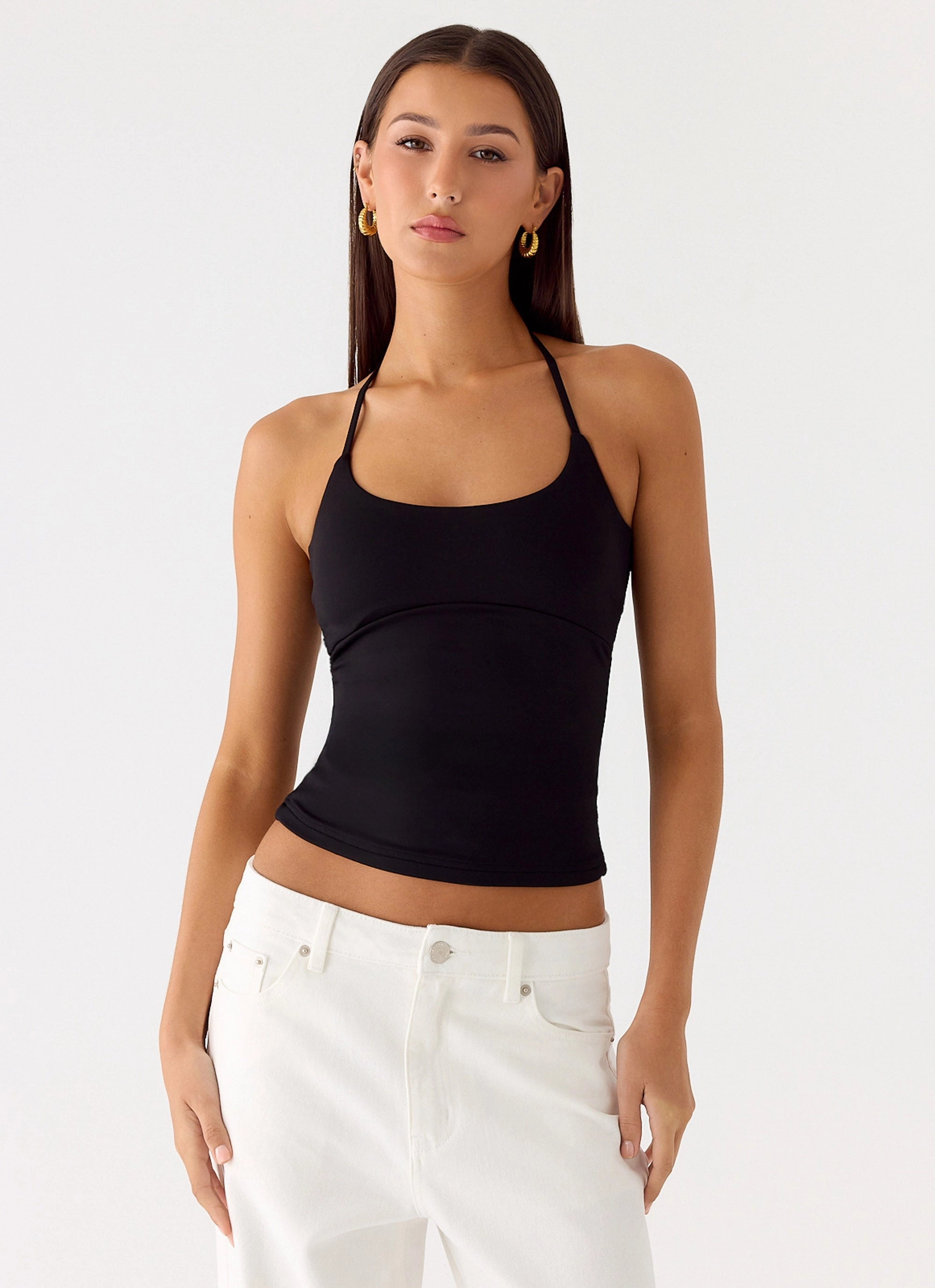 Retro Style TearResistantWeave Chauncey Halter Top - Black