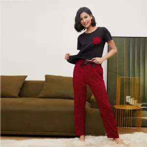 Checkered Short-Sleeve Pajama Set - Casual Summer Homewear