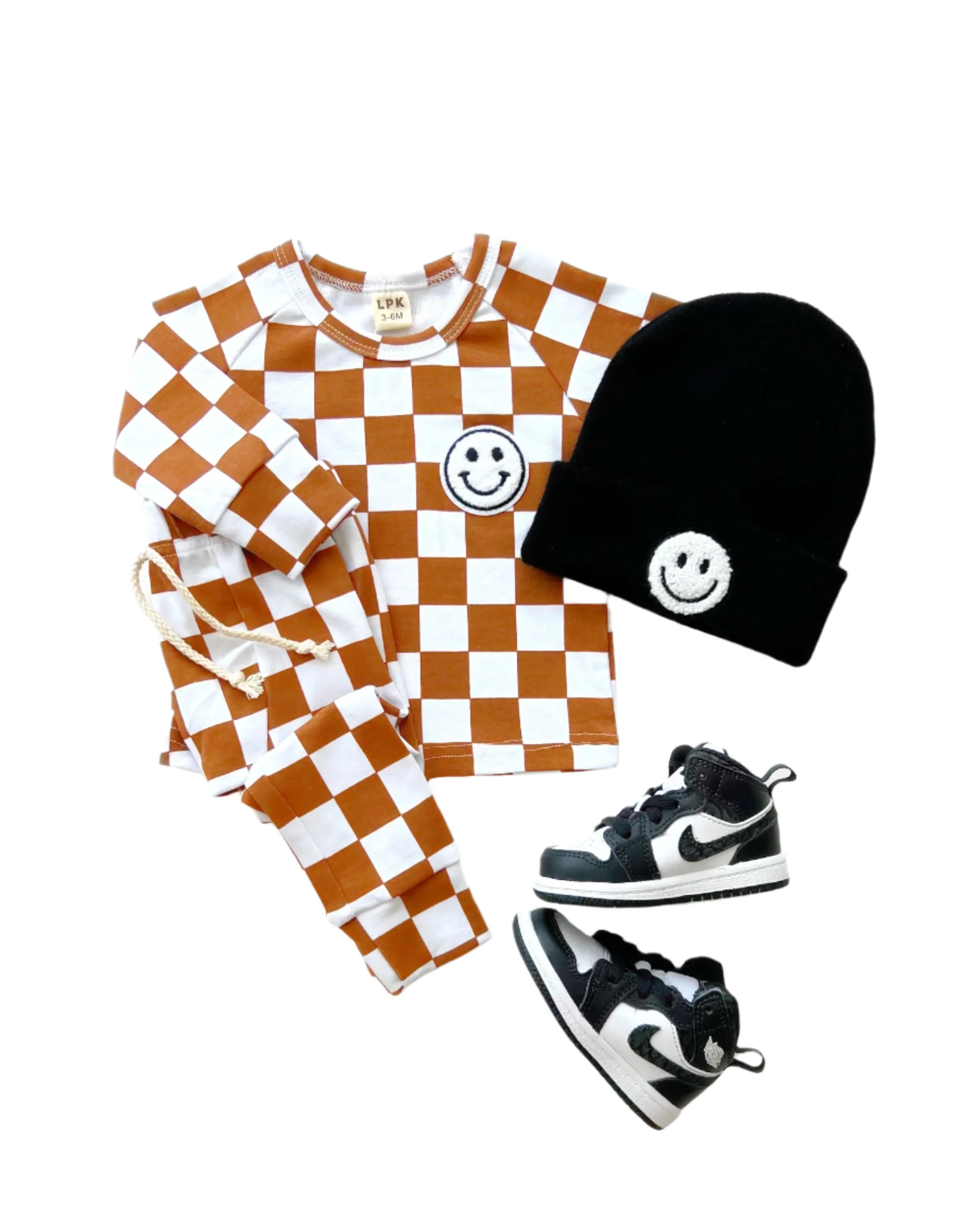 Checkered Smiley Lounge Set | Copper