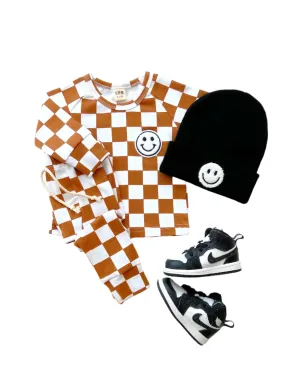 Checkered Smiley Lounge Set | Copper