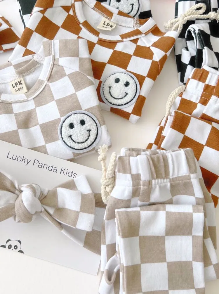 Checkered Smiley Lounge Set | Copper