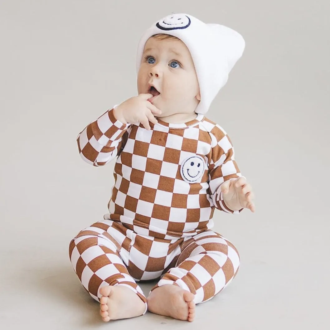 Checkered Smiley Lounge Set | Copper