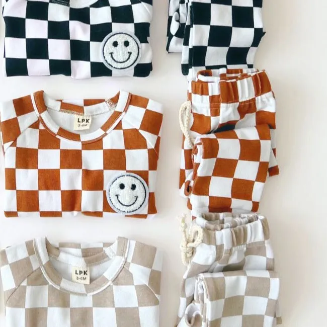 Checkered Smiley Lounge Set | Copper