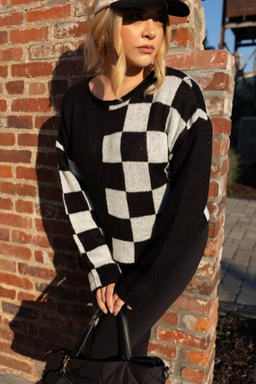 Comfortable Drape Spandex Integration Checkered Charm Sweater