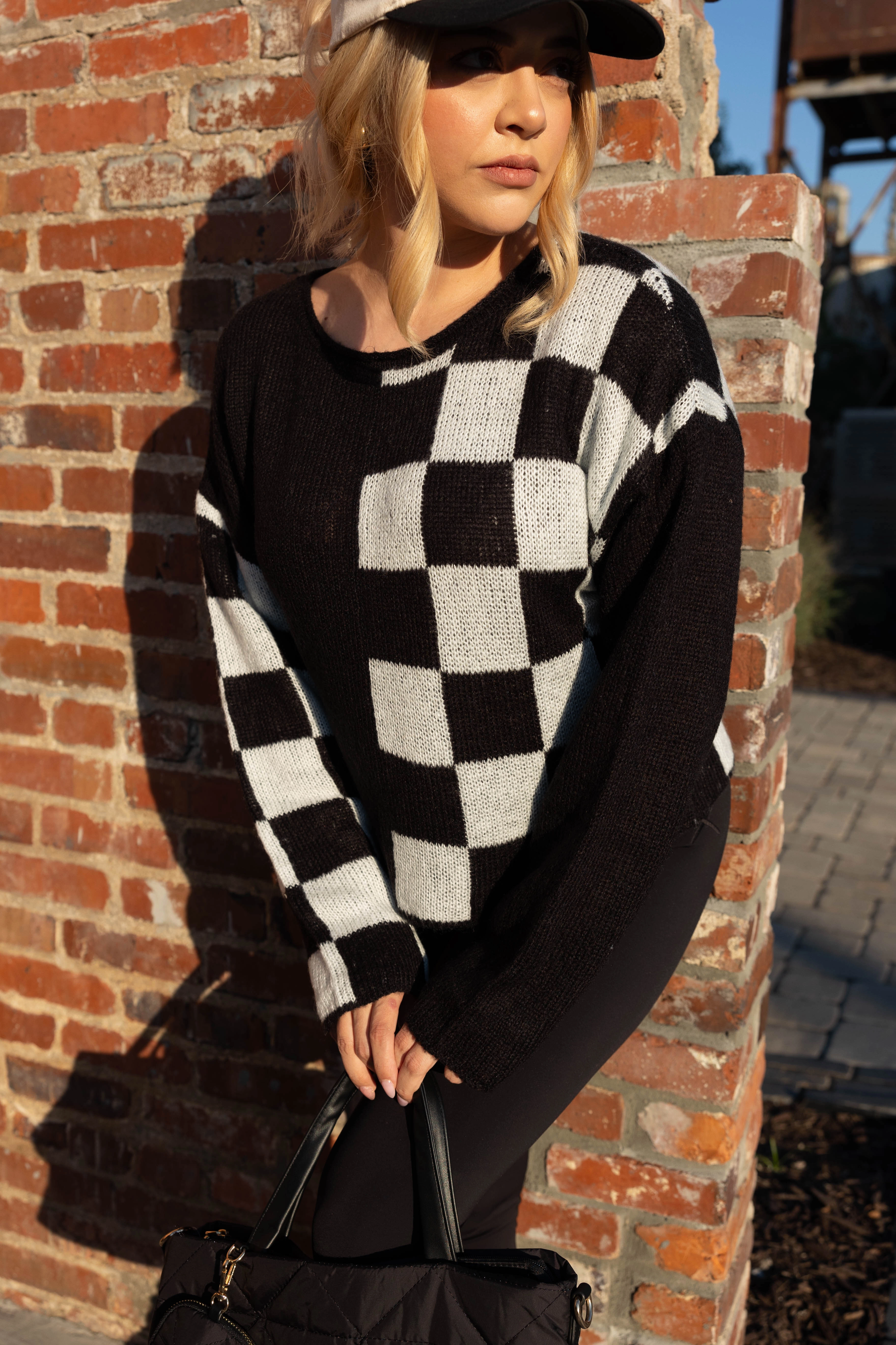 Checkered Charm Sweater SweatWicking Fabric