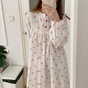 Cherry white cotton Sleepwear Korean Dress