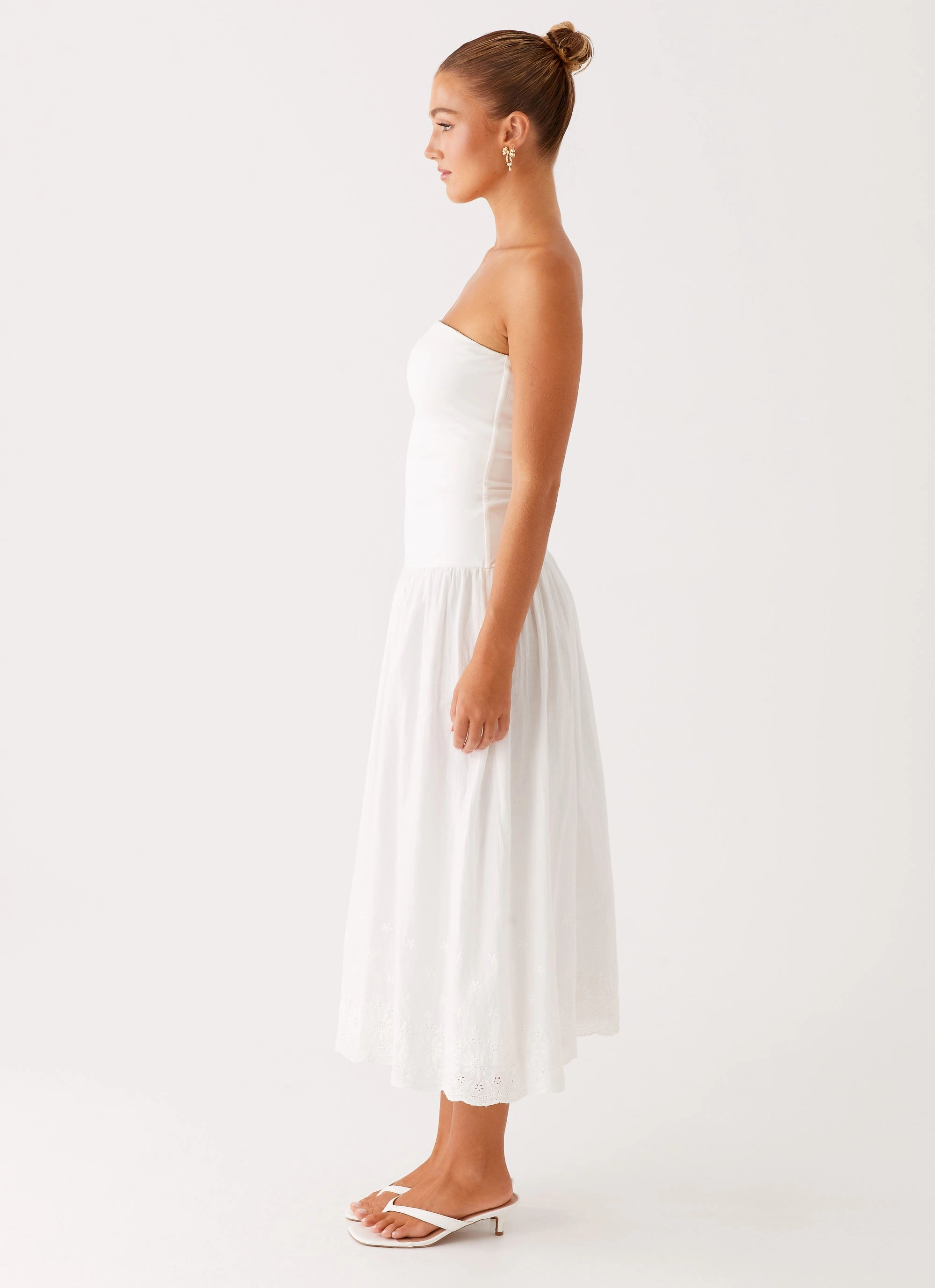 Cherry Skies Midi Dress - White Convertible-Style