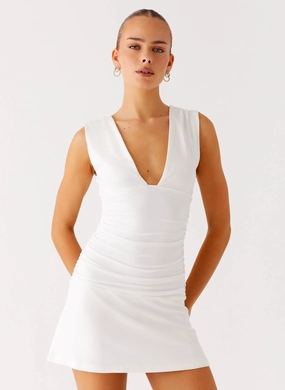 Cherry Sky Mini Dress - White Long Sleeve