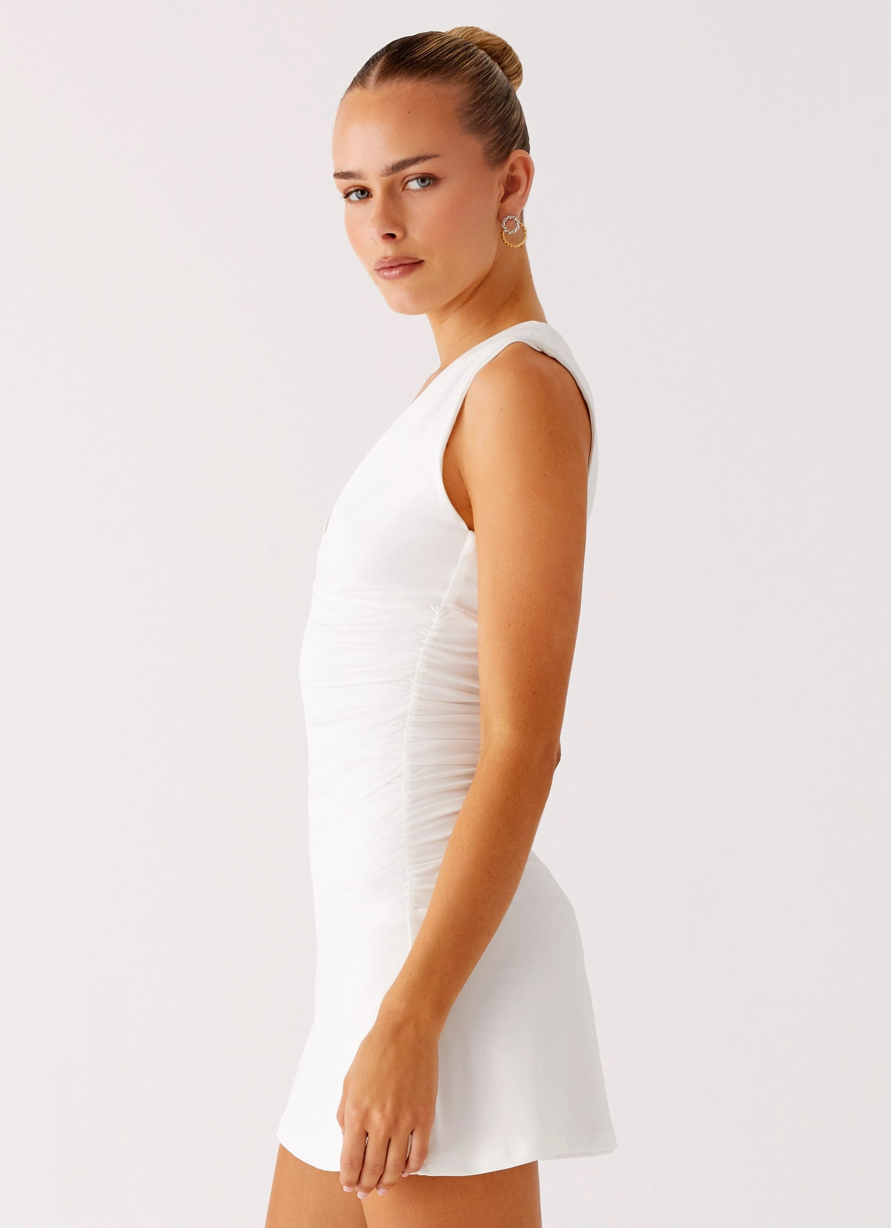 Smart Fabric Cherry Sky Mini Dress - White