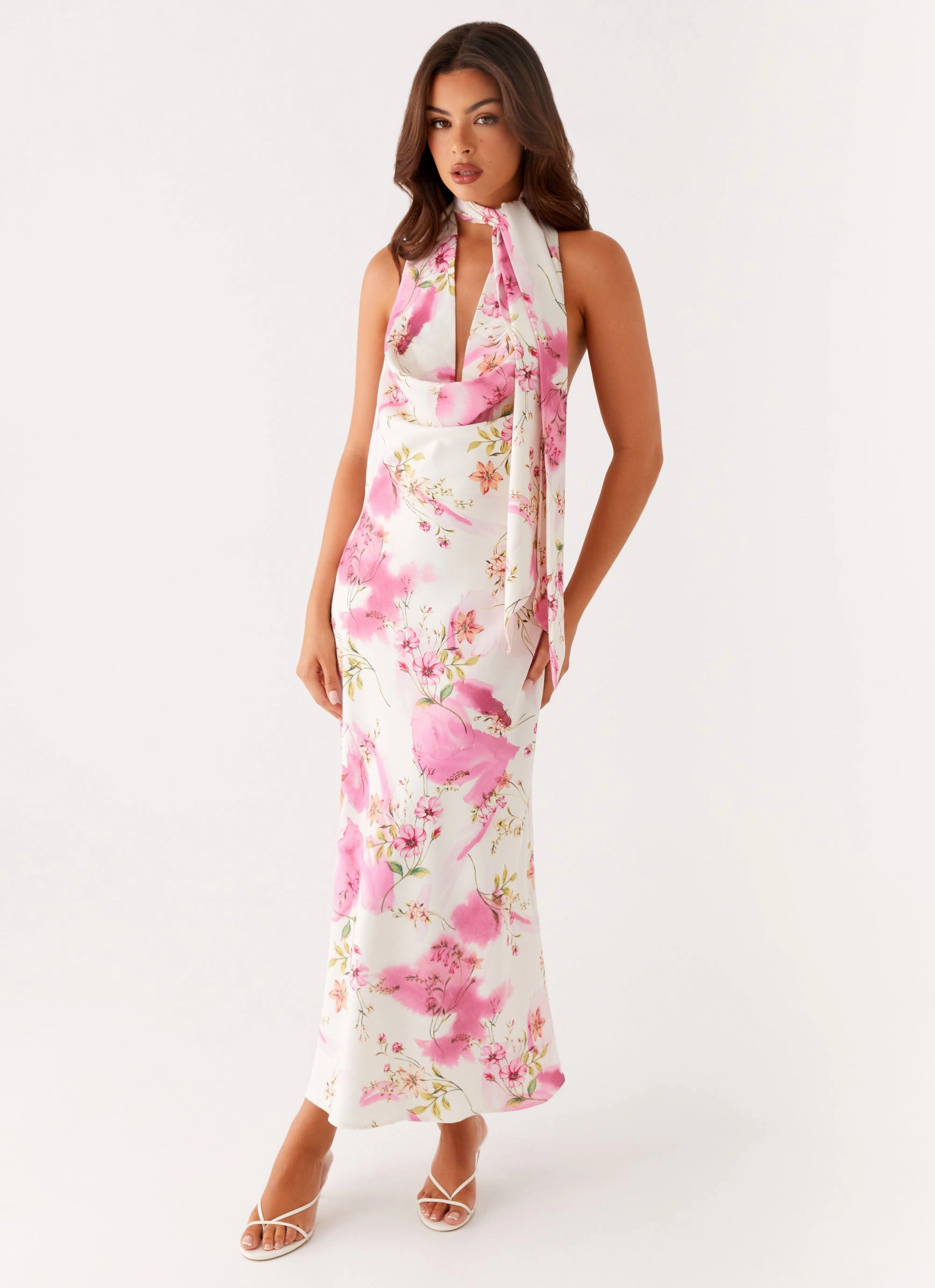 Airy Silk Jensen Midi Dress - Ivory Floral Print