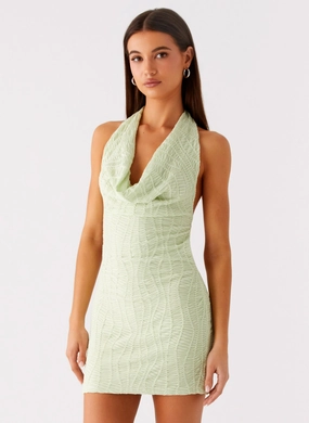 Thistle Mini Dress - Forest Sage Soft touch evening dress