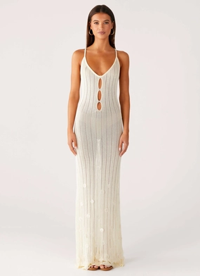 Siren Song Crochet Maxi Dress - Ivory Fresh Glow Flowing Lines