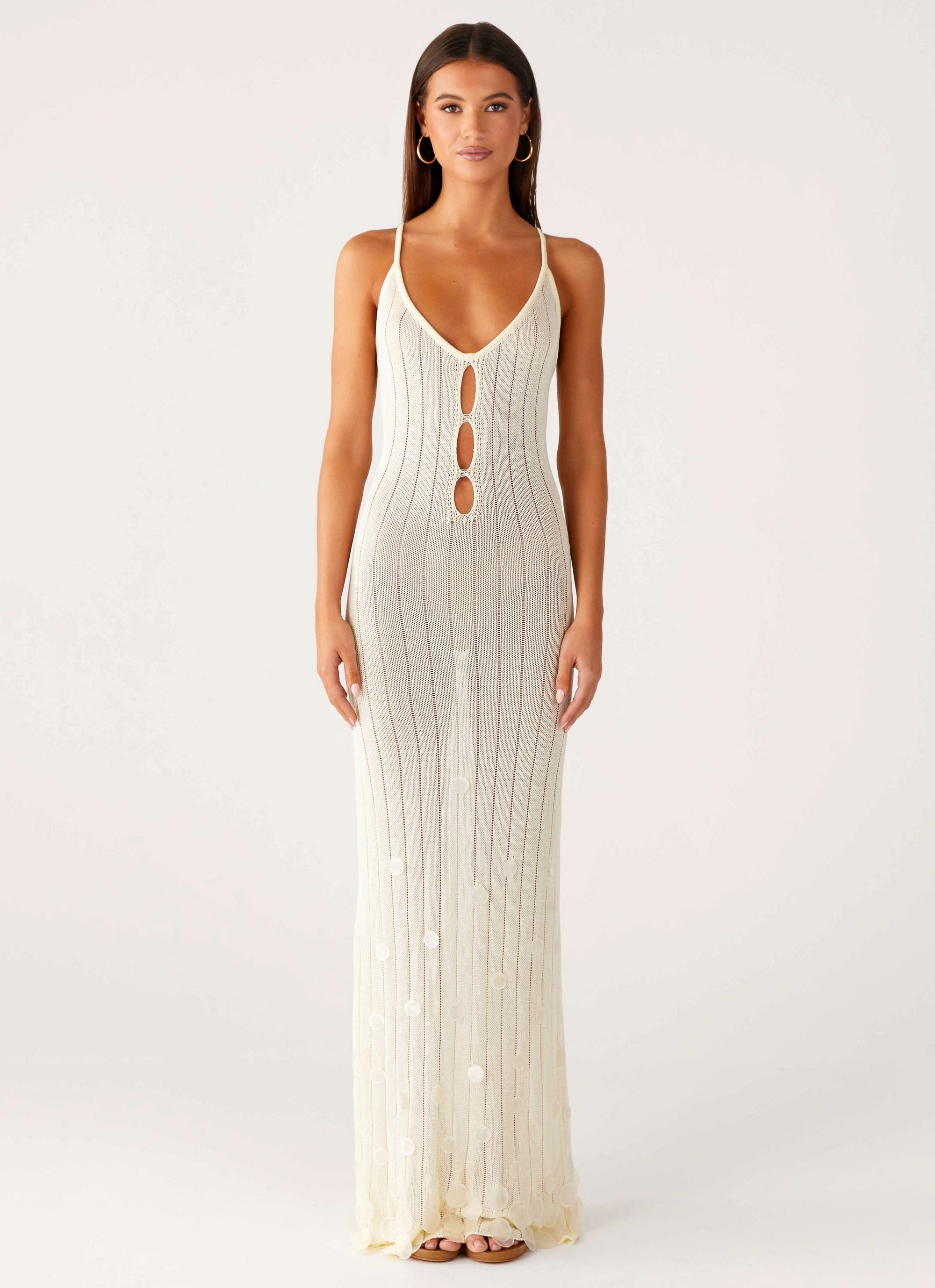 Siren Song Crochet Maxi Dress - Ivory Fresh Glow Flowing Lines