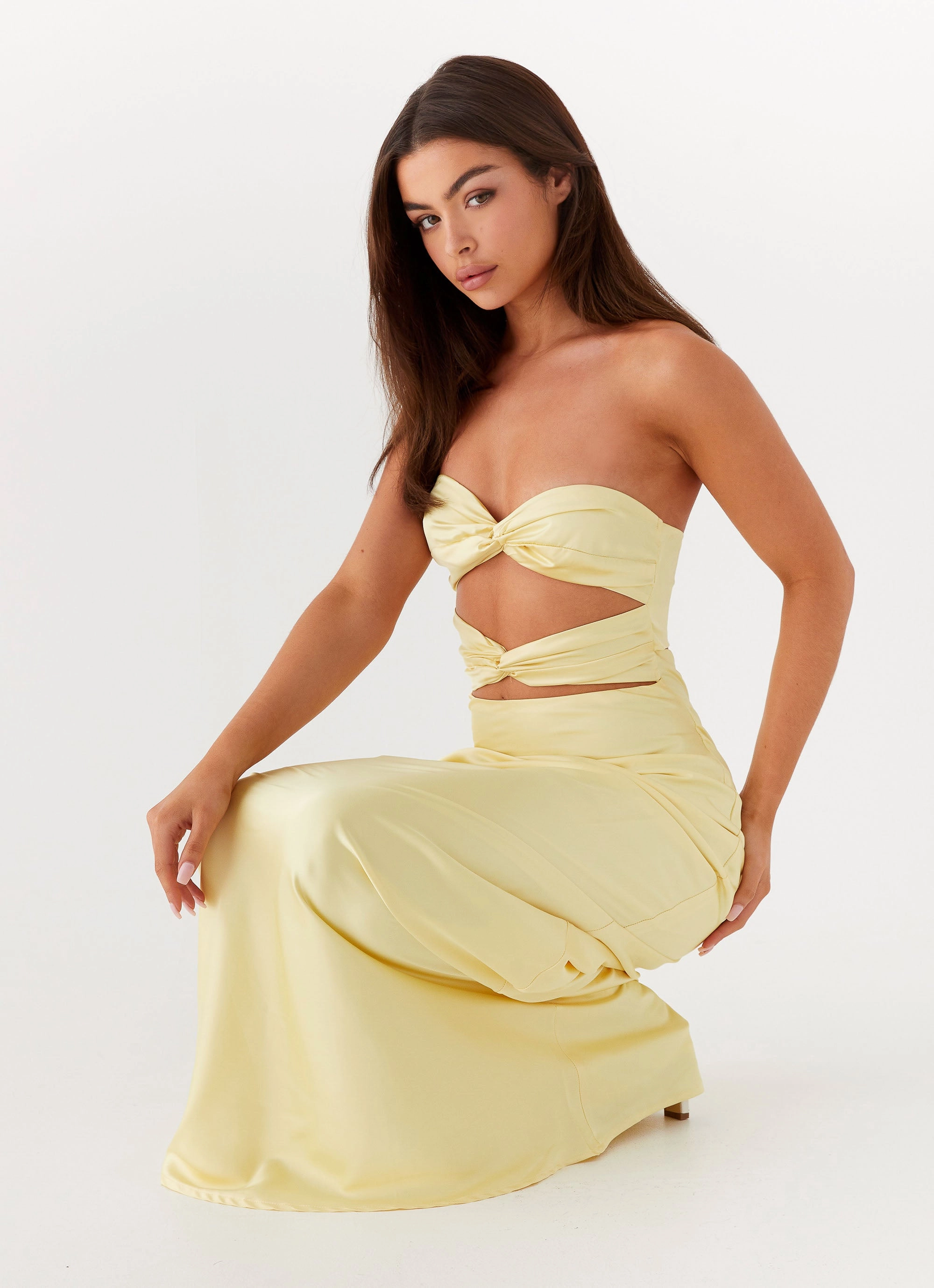 Tianna Strapless Maxi Dress - Yellow Casual Comfort Wear Minimal Tone
