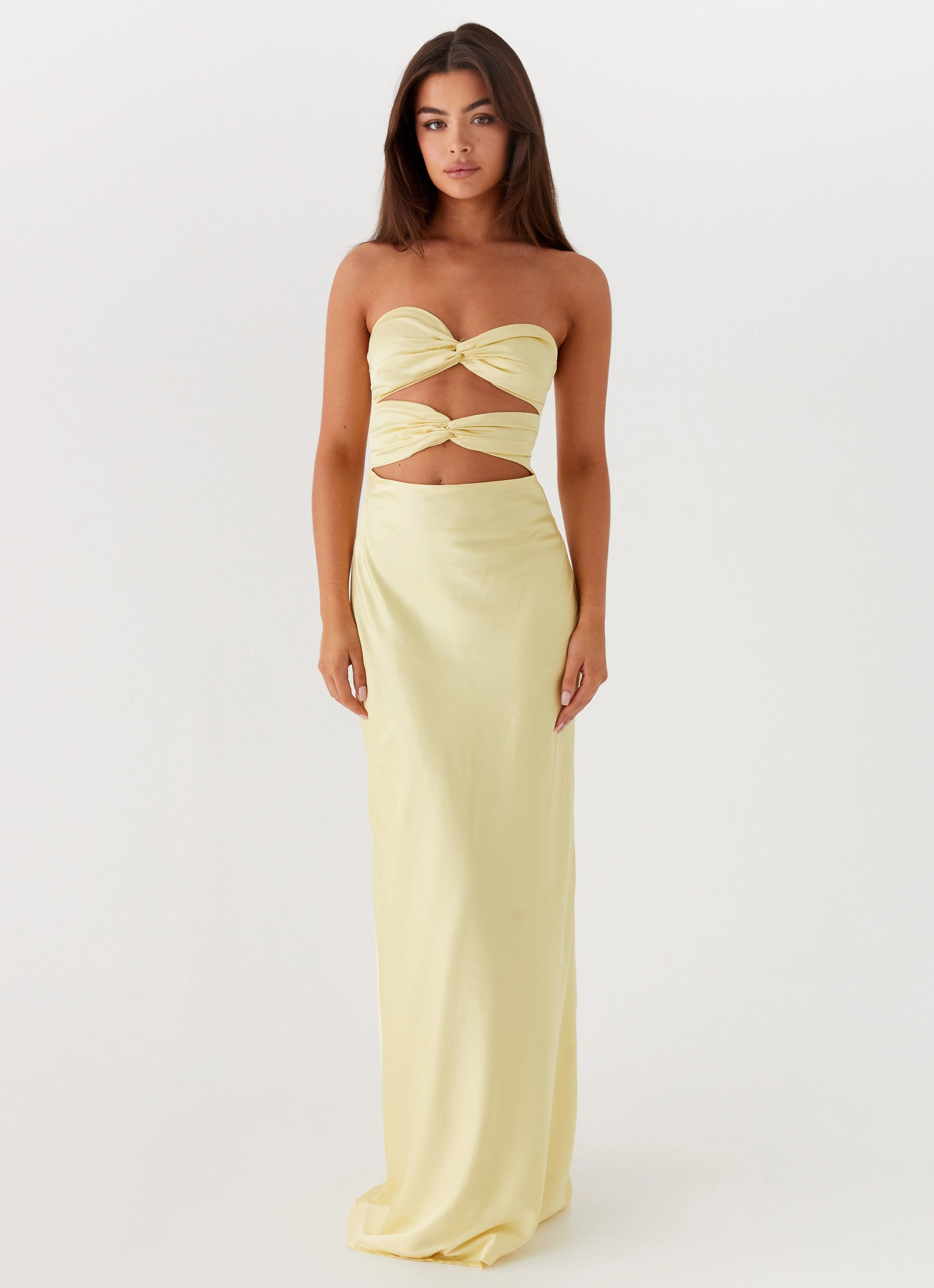 Tianna Strapless Maxi Dress - Yellow Flattering Waist