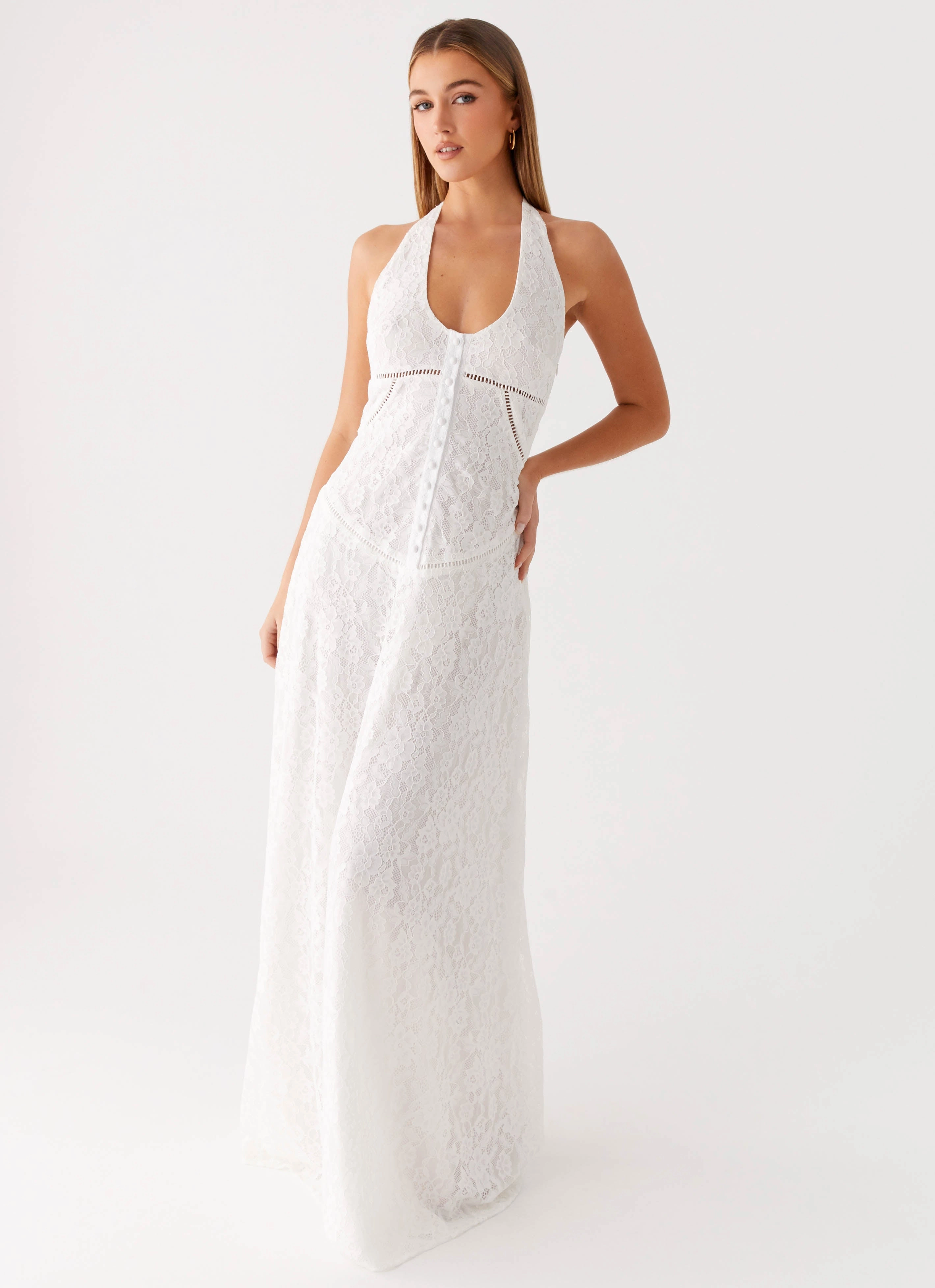 Embroidered Fabric Stylish Mood Ember Valley Maxi Dress - Ivory