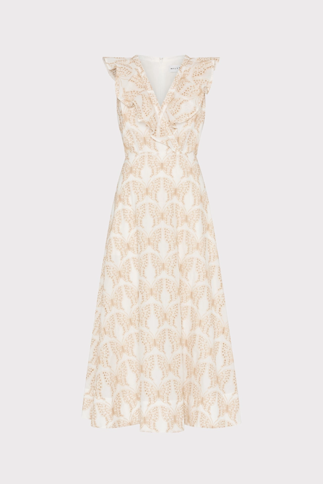Soft color Butterfly Eyelet Ruffle Midi Dress