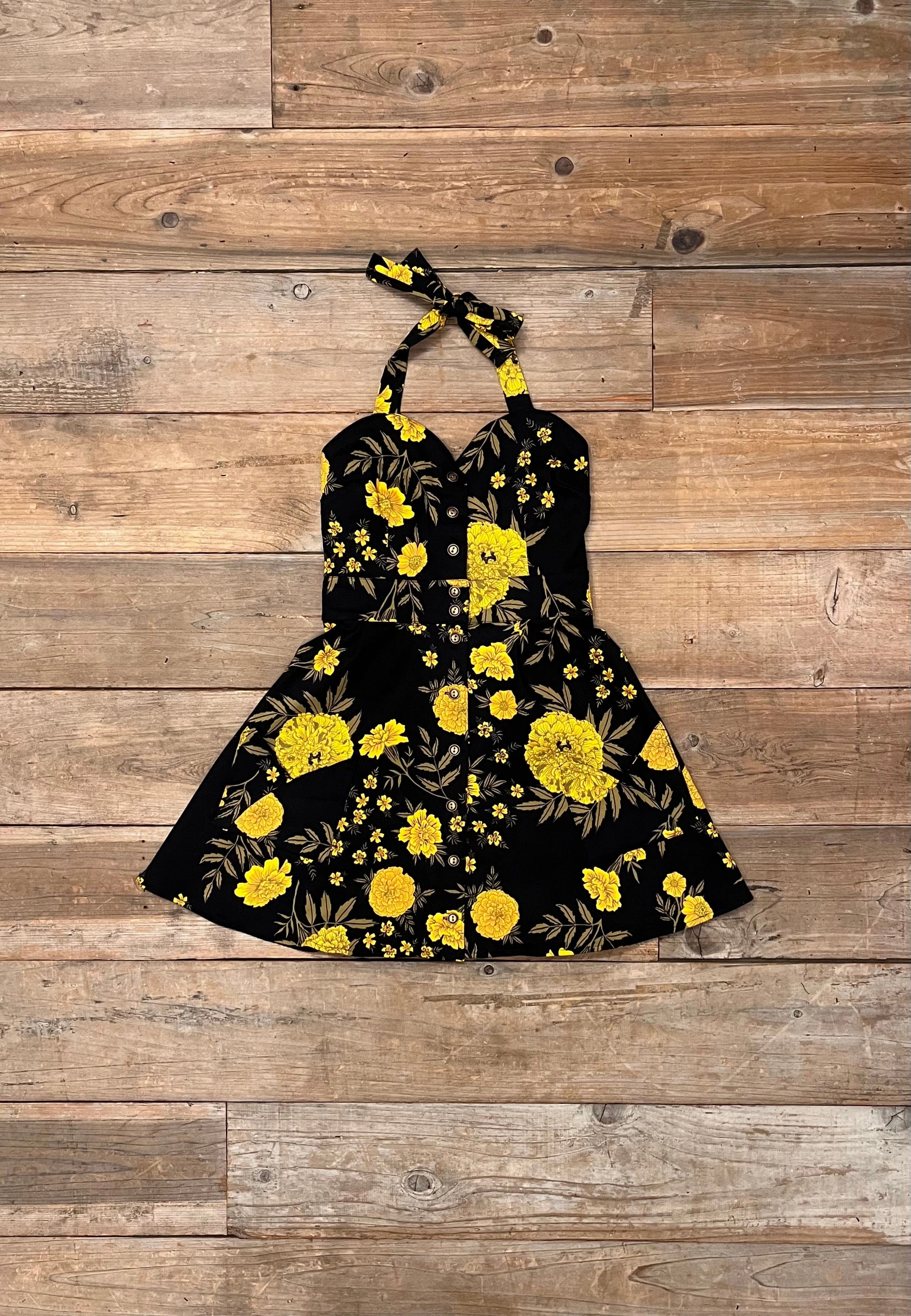 High-Fashion Bedding Dress in Black Marigold Twill