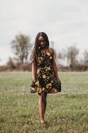 Bedding Dress in Black Marigold Twill Daily Casual foldable