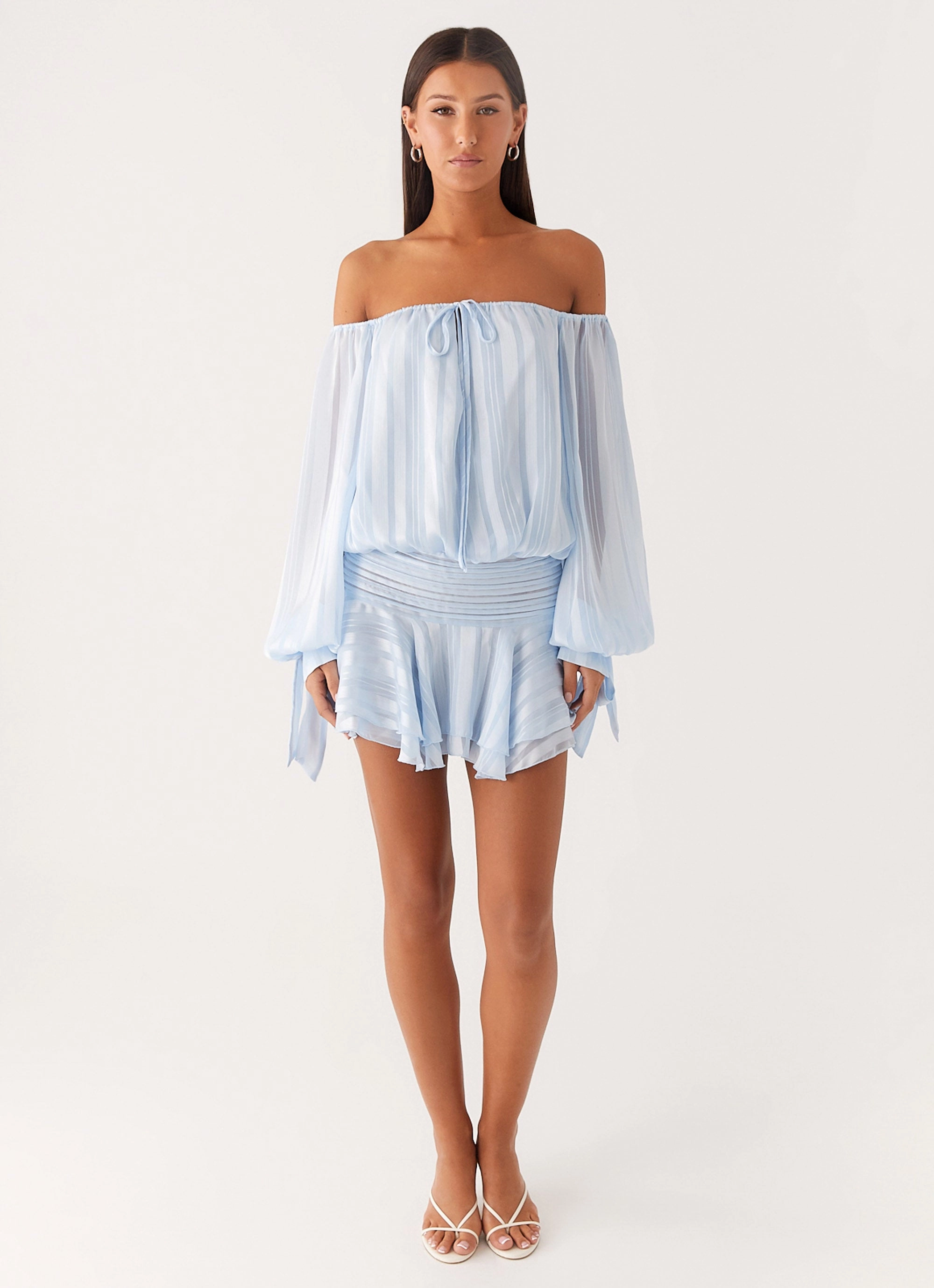 hypoallergenic Luxury-Fabric Eira Balloon Sleeve Mini Dress - Baby Blue